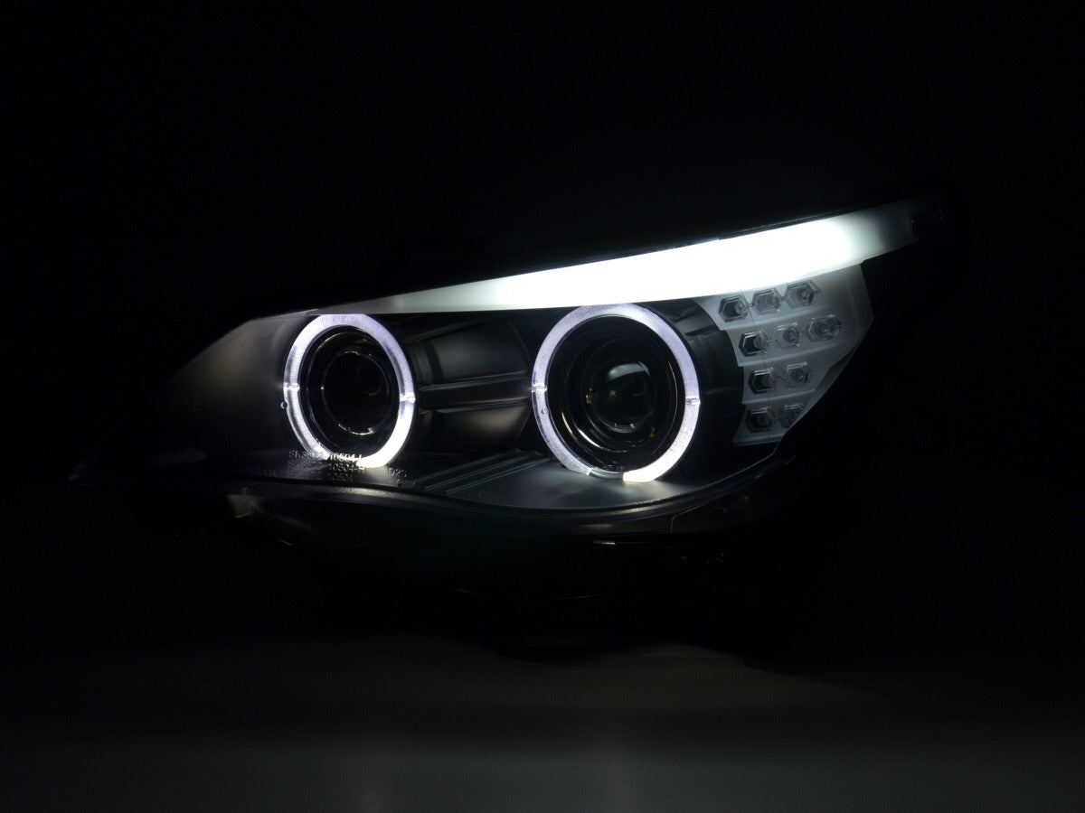 Scheinwerfer Set Xenon Angel Eyes LED BMW 5er E60/E61 05-08 schwarz für Rechtslenker Scheinwerfer Set Xenon Angel Eyes LED BMW 5er E60/E61 05-08 schwarz für Rechtslenker